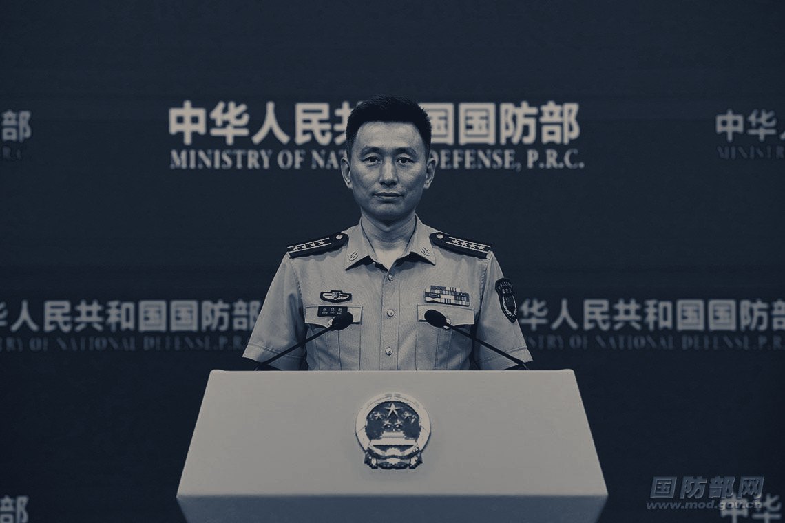 Photograph published with the cited source article “Ministry of National Defense Routine Press Briefing, Early June 2026”, rendered as a duotone background.